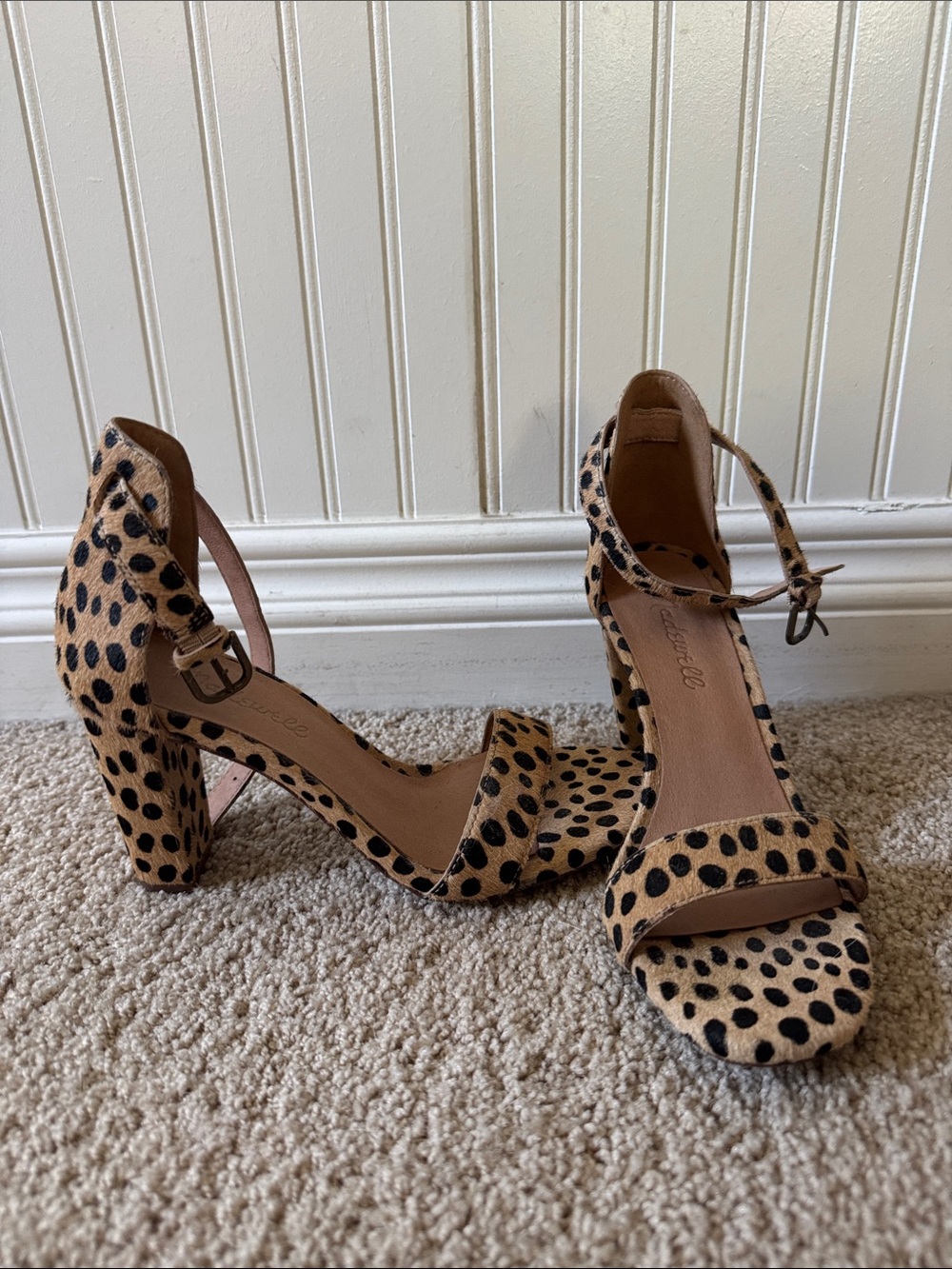 Madewell Leopard Print Ankle Strap Block Heel Sandals - Tan/Black